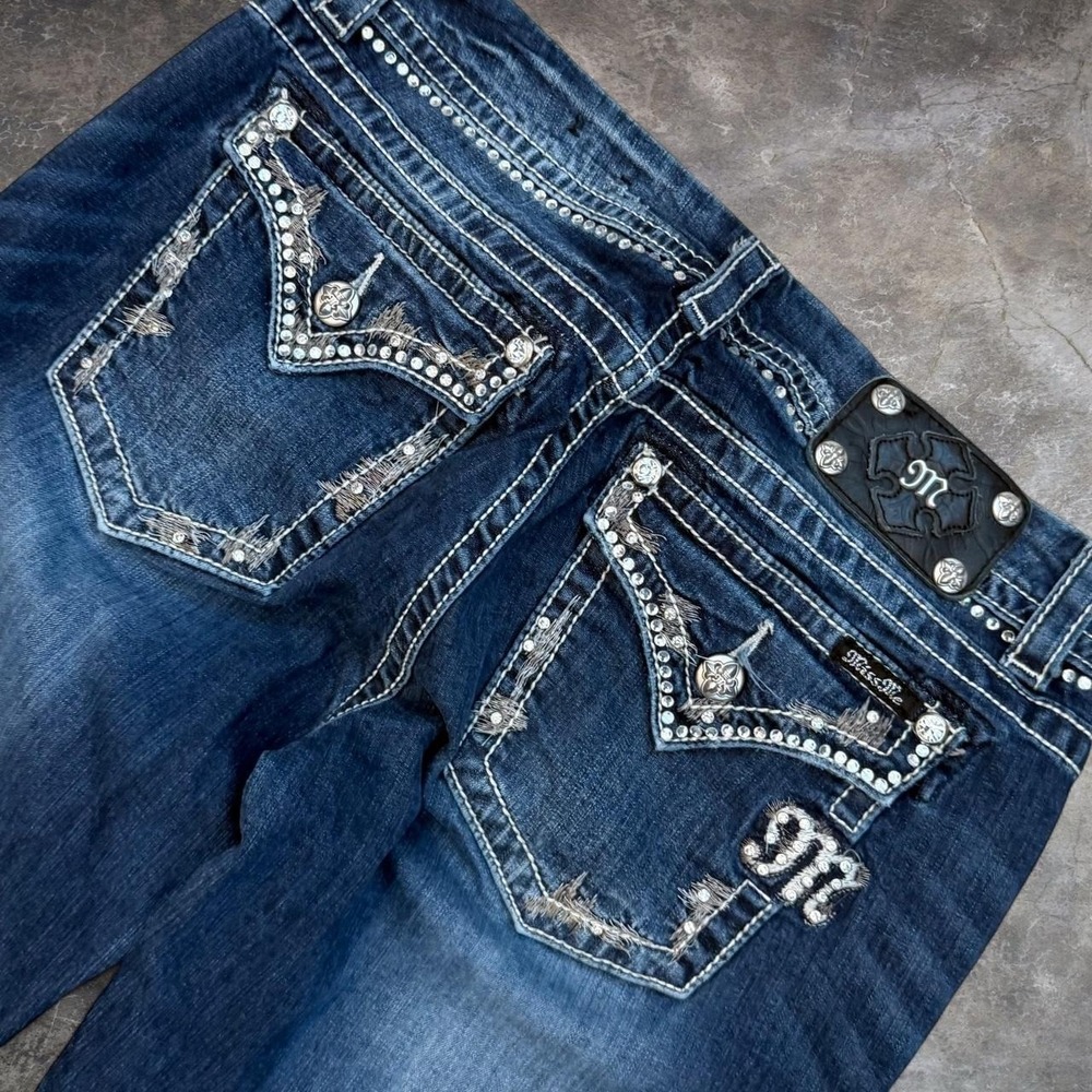 Vintage Miss Me Embellished Blue Bootcut Jeans Women's Size 31 Western Denim Y2K